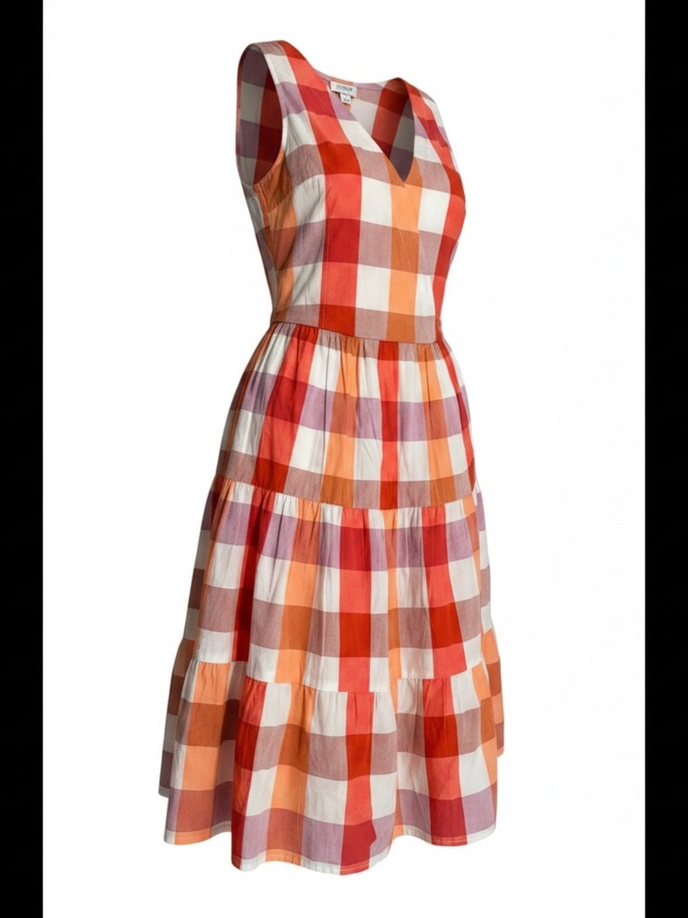 J. Crew Red, Orange & White Gingham Sleeveless Dress
